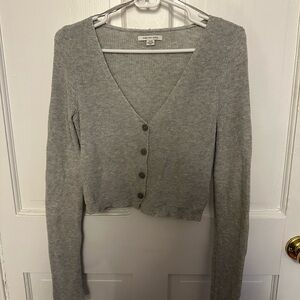 American Eagle Gray Cropped Cardigan Sweater